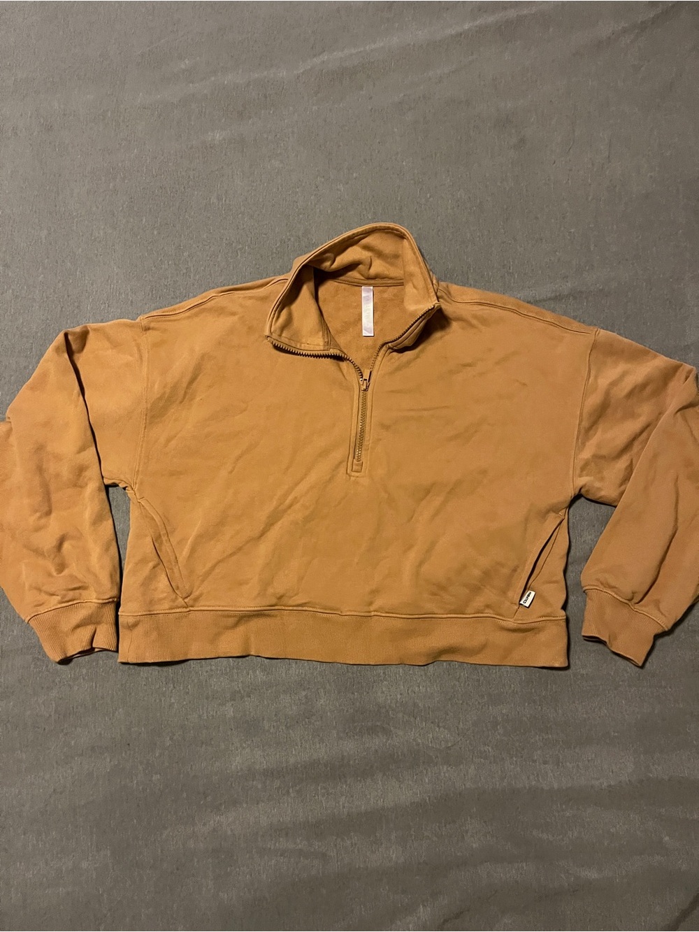 Fabletics Tan Cropped Half-Zip Pullover Sweatshirt - Size M